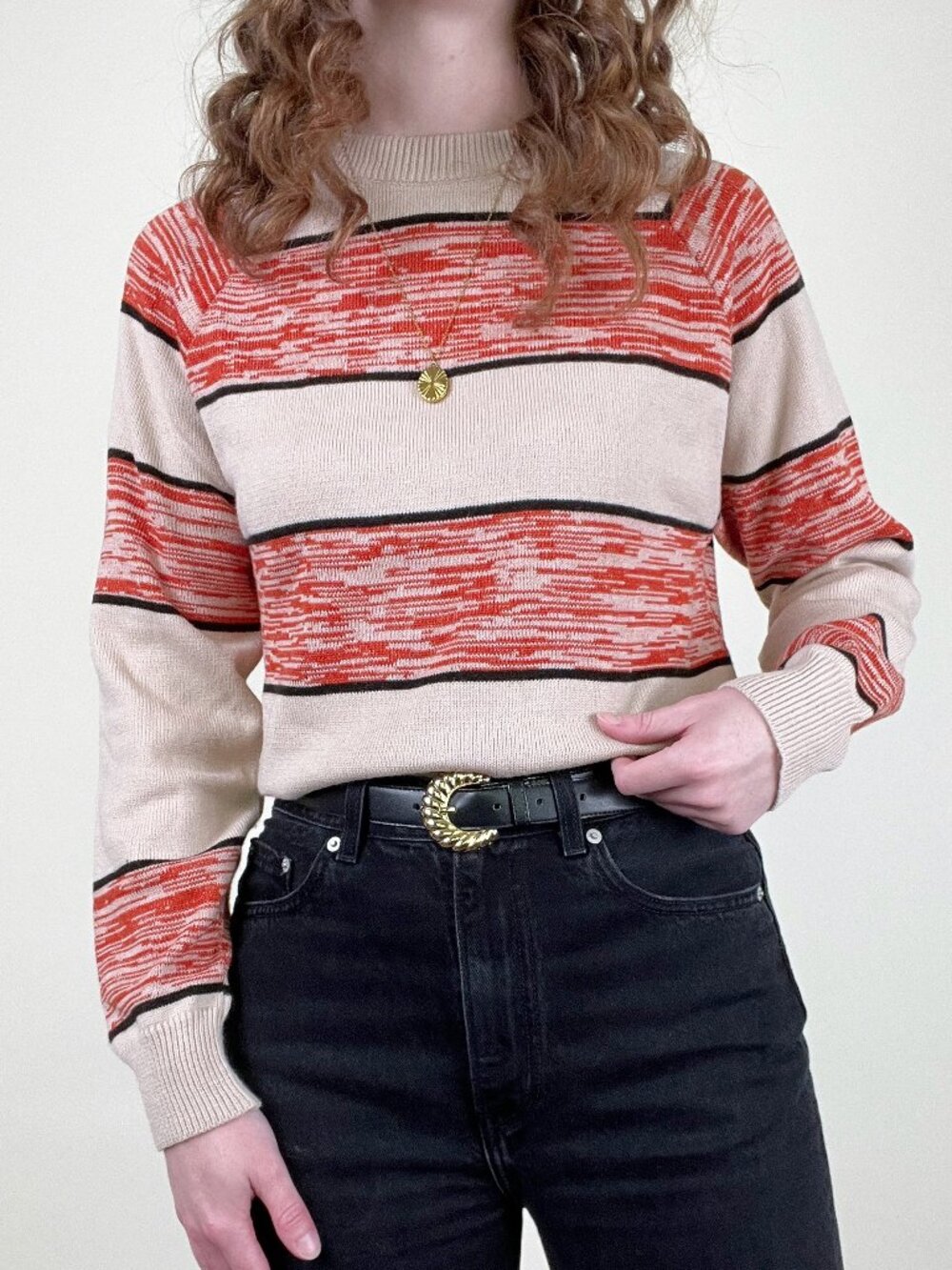 Vintage 70s Nemo Striped Crewneck Sweater Bold Thin Light Stripe Pattern 1970's
